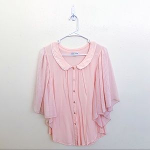 Pink flowy sleeve blouse